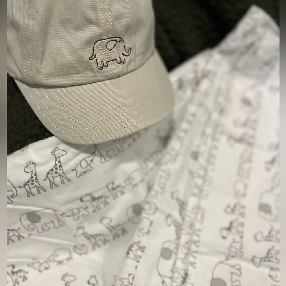 Gymboree Nuetral 3-6mo Cotton Baseball Cap w/Elephant & 2 Circo Blanket Cloths